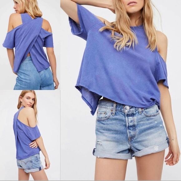FREE PEOPLE TAURUS COLD SHOULDER CREW NECK TEE - Picture 1 of 5